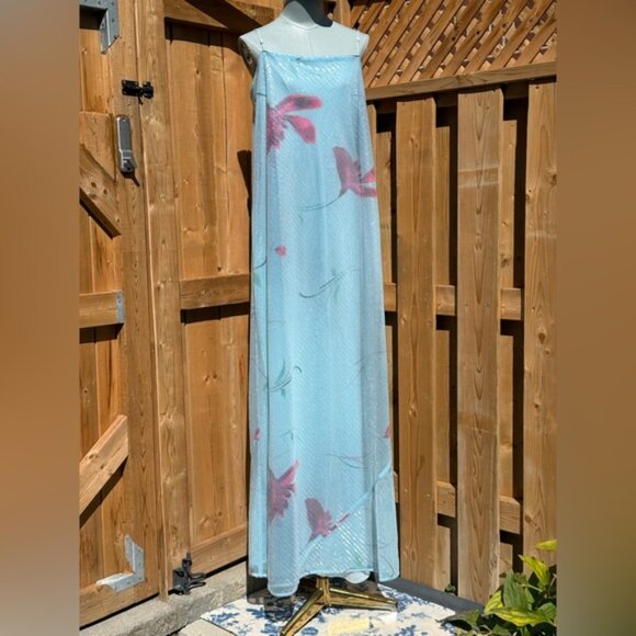 🆕 RAT & BOA 🧿 NWOT Marisol Blue Floral Printed Sequin Shimmer Maxi Dress SzXXL - Picture 2 of 12